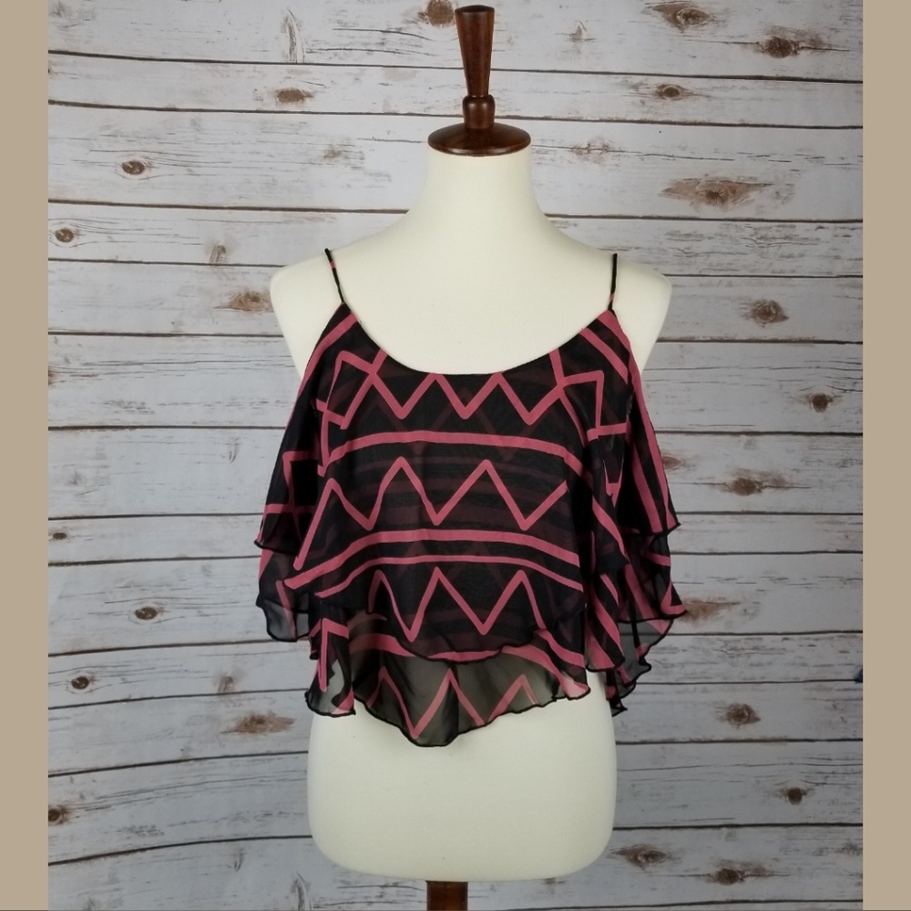 New TRUE LIGHT USA sheer layered crop tank top